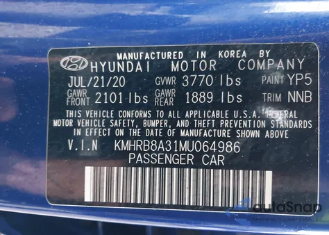 2021 Hyundai Venue Se из США, поврежденный, VIN KMHRB8A31MU064986